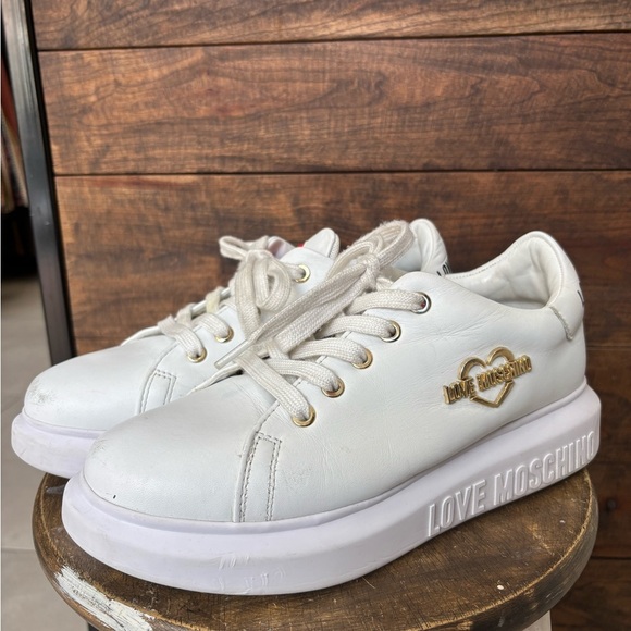 Love Moschino White Sneakers with Gold and Red Accents - Picture 2 of 8